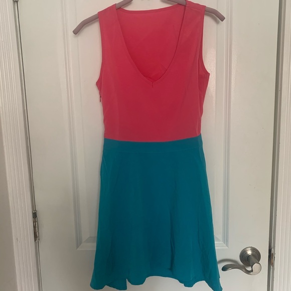Pink & Blue Colour Block Dress w/ Back Cut-Out - Picture 1 of 2
